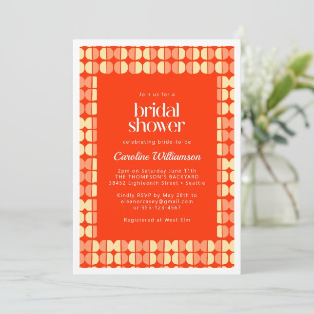 Bold Red Abstract Shapes Modern Bridal Shower Invitation (Standing Front)