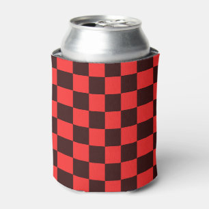 Bold Red and Black Chequered Pattern Design Can Cooler