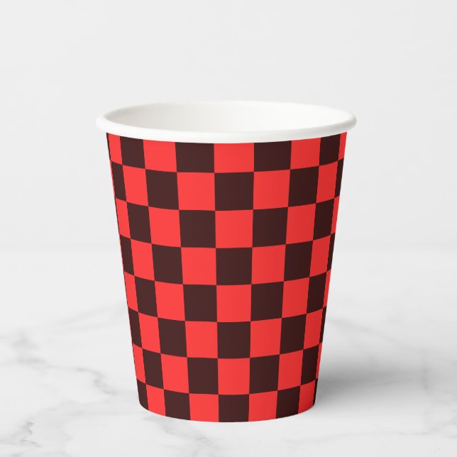 Bold Red and Black Chequered Pattern Design Paper Cups (Front)