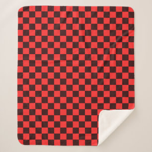 Bold Red and Black Chequered Pattern Design Sherpa Blanket