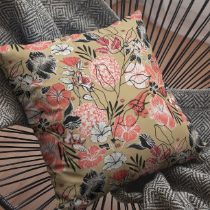 Bold Red and Black Floral Pattern Cushion