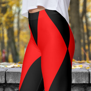 Bold Red and Black Harlequin Check Pattern Leggings