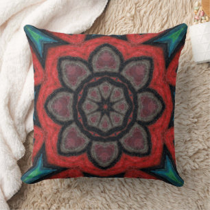 Bold Red and Black Kaleidoscope Flower Mandala Cushion