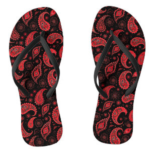 Bold Red and Black Paisley Pattern Thongs