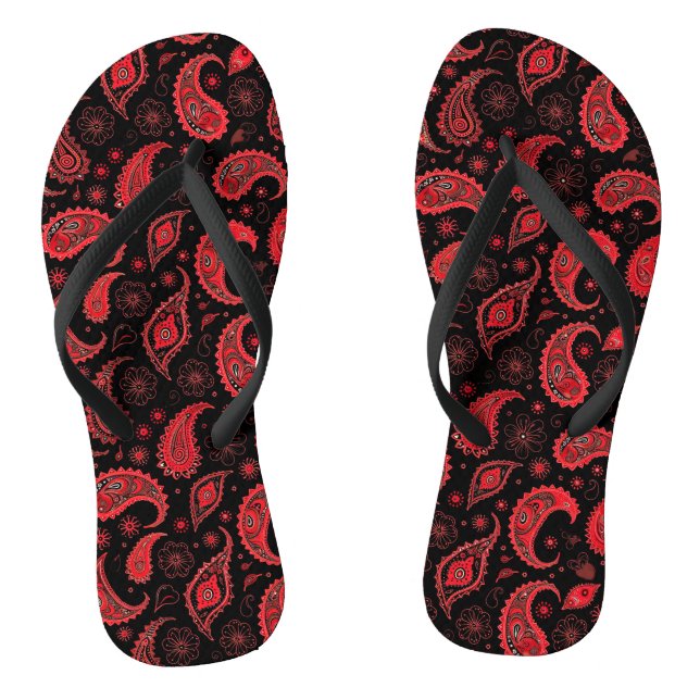 Bold Red and Black Paisley Pattern Thongs (Footbed)