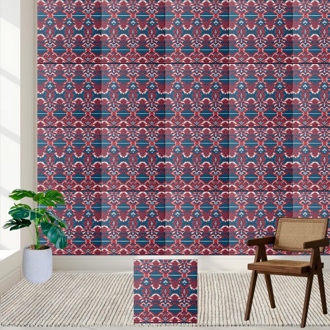 Bold Red and Blue Scandinavian Tribal Pattern Tile (Bold Red and Blue Scandinavian Tribal Pattern Tile)