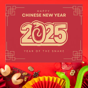 Bold Red and Gold Chinese New Year 2025 Snake Postcard