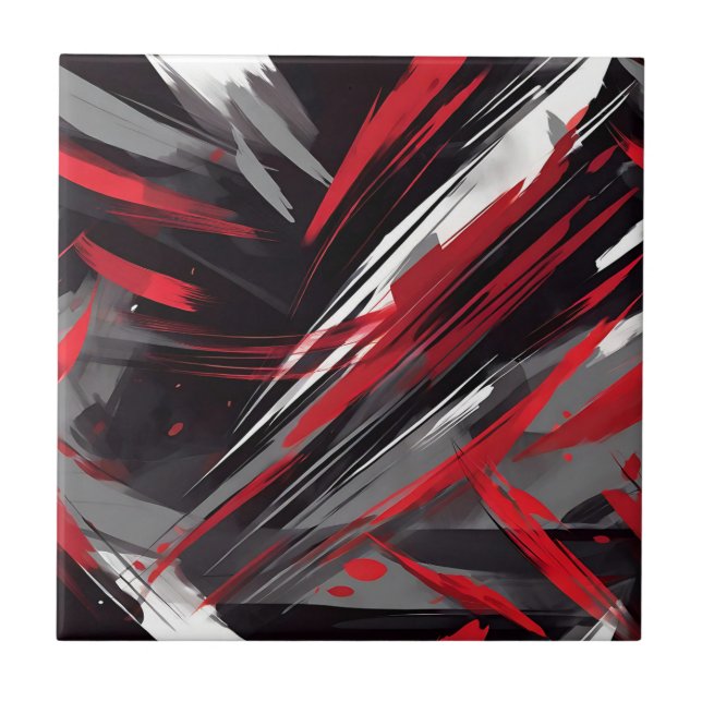 Bold Red And Grey Dynamic Ceramic Tile (Front)