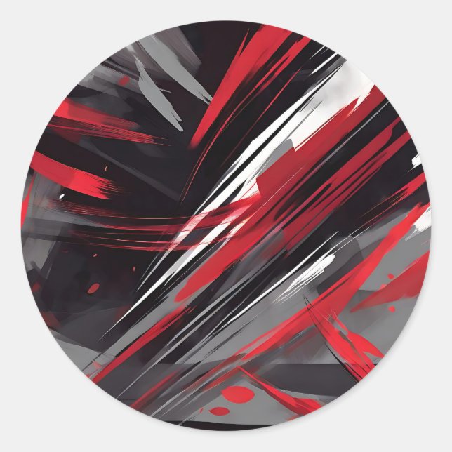 Bold Red And Grey Dynamic Classic Round Sticker (Front)