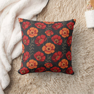 Bold Red and Orange Poppy Cushion