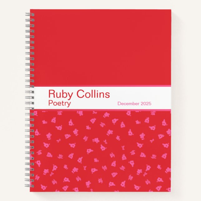 Bold Red and Pink Floral Pattern Notebook (Front)