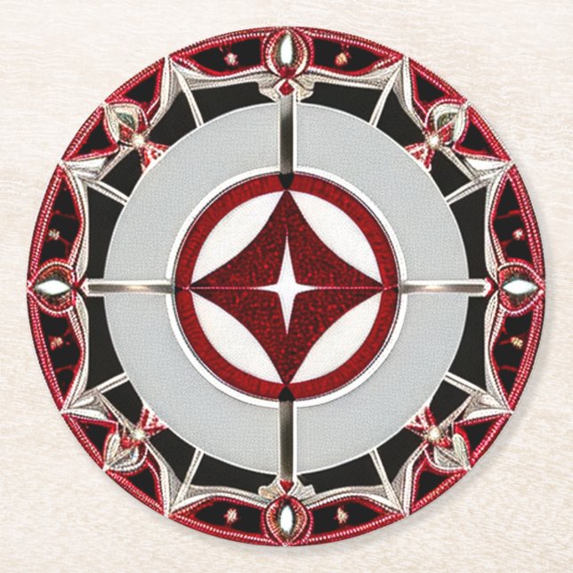 Bold Red and Silver Paper Coaster (Front)