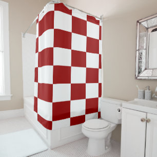Bold Red and White Chequered Rectangles Shower Curtain
