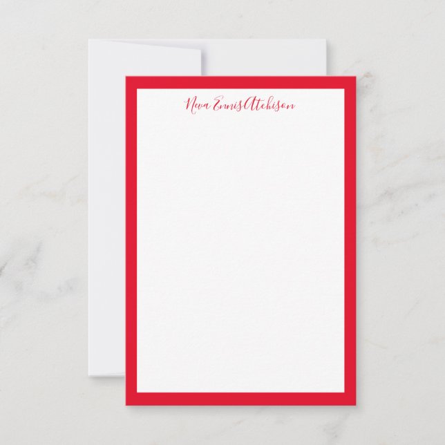 Bold Red and White Classic Flat Note Personalised Invitation (Front)