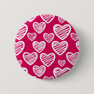 Bold Red and White Scribble Heart Pattern  6 Cm Round Badge