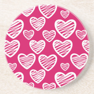 Bold Red and White Scribble Heart Pattern  Coaster