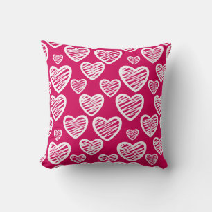 Bold Red and White Scribble Heart Pattern  Cushion