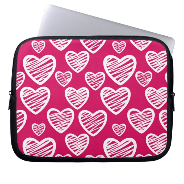 Bold Red and White Scribble Heart Pattern  Laptop Sleeve (Front)