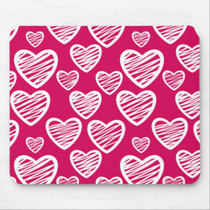 Bold Red and White Scribble Heart Pattern  Mouse Pad