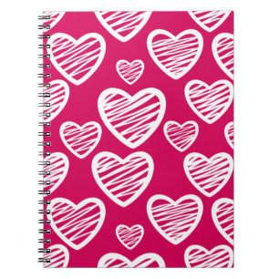 Bold Red and White Scribble Heart Pattern  Notebook