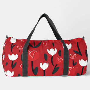 Bold Red and White Tulip Spring Floral Duffle Bag