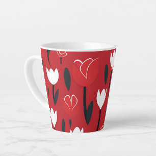 Bold Red and White Tulip Spring Floral Latte Mug
