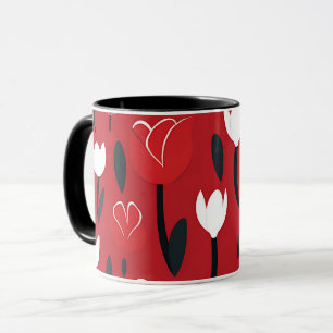 Bold Red and White Tulip Spring Floral Mug