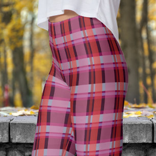 Bold Red and Wine Check Pattern Leggings