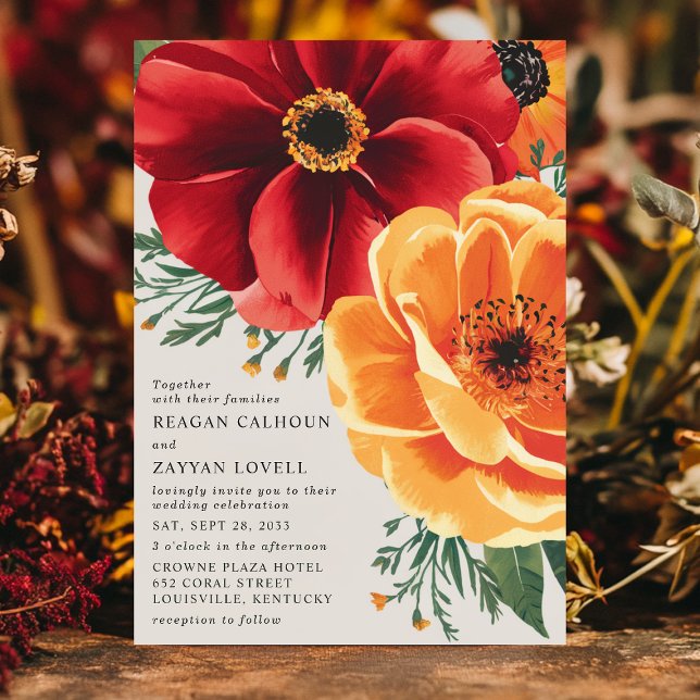 Bold Red and Yellow Floral Elegant Wedding  Invitation (Creator Uploaded)