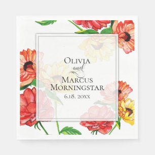 Bold Red and Yellow Floral Napkin