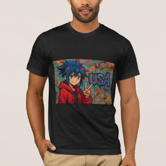 Bold Red Anime USA Graphic T-Shirt