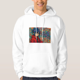 Bold Red Anime USA Graphic T-Shirt Hoodie