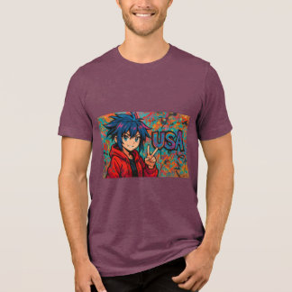Bold Red Anime USA Graphic T-Shirt Tri-Blend Shirt