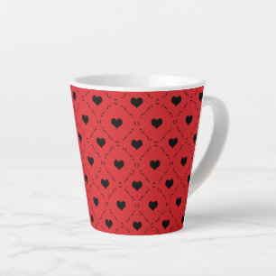 Bold Red Background with Small Black Hearts Latte Mug