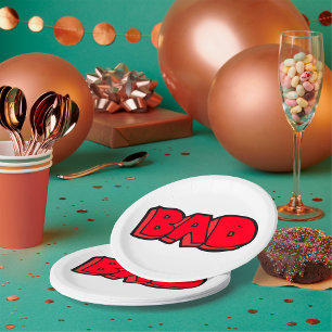 Bold Red Bad Graffiti Style Text Paper Plate