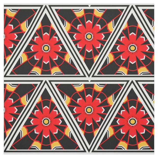 Bold Red, Black and Gold Floral Pattern Fabric (Swatch)