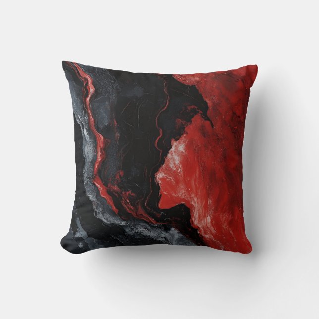 Bold Red, Black, and White Marble throw Pillow (Front)