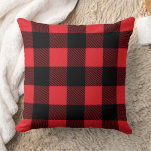 Bold Red Black Buffalo Plaid Christmas Cushion