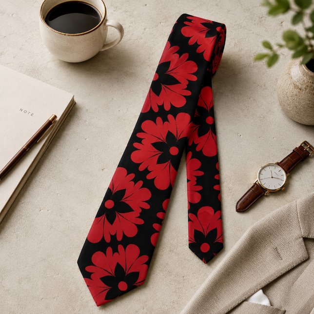 Bold Red & Black Floral Statement  Tie (Creator Uploaded)