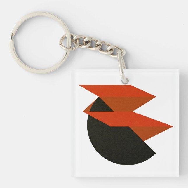 Bold Red Black Geometric Abstract Art Key Ring (Front)