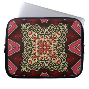 Bold Red Black Gold Geometric Celtic Laptop Sleeve