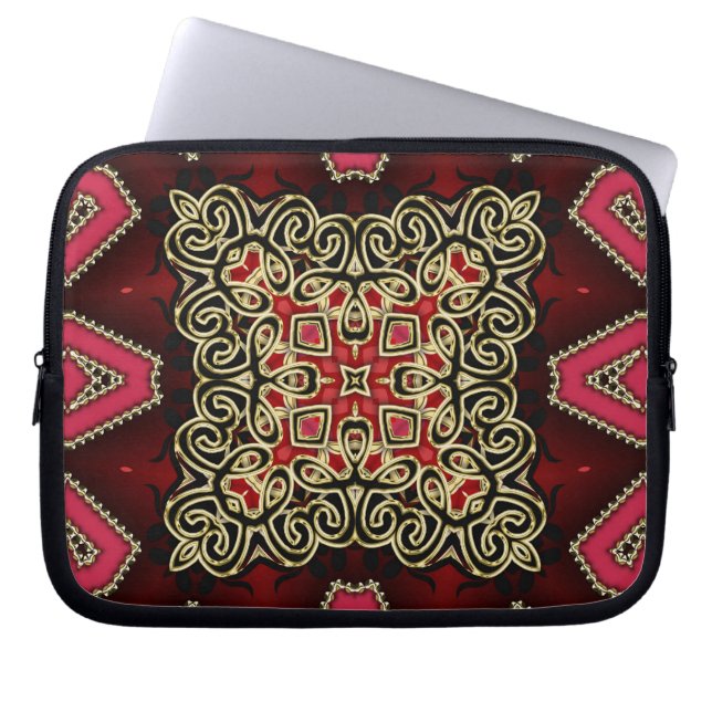 Bold Red Black Gold Geometric Celtic Laptop Sleeve (Front)