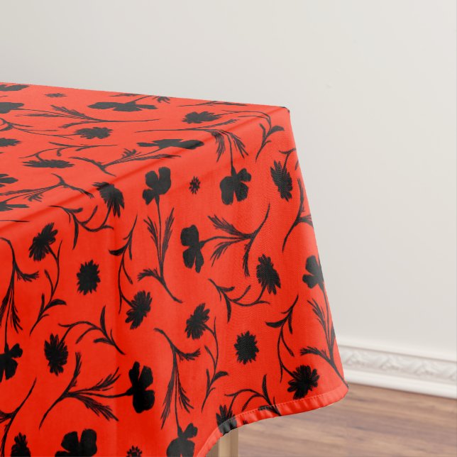 Bold Red Black Liberty Floral Pattern Elegant Chic Tablecloth (In Situ)