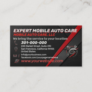 Bold Red Black Performance Auto Repair Custom Logo Business Card