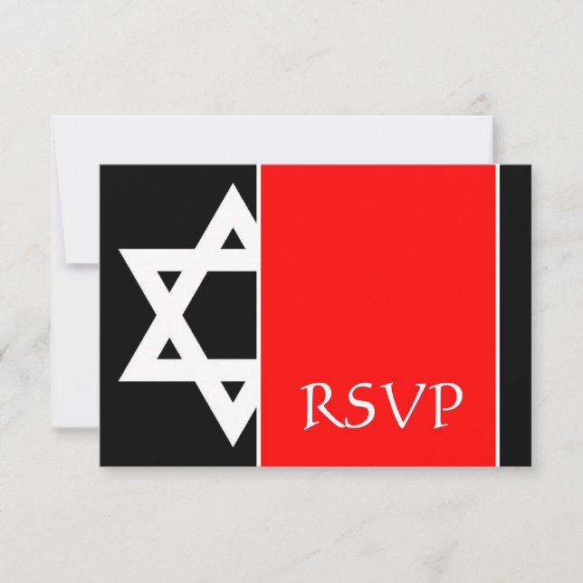 Bold Red Black Star of David Bar Mitzvah RSVP Card (Front)
