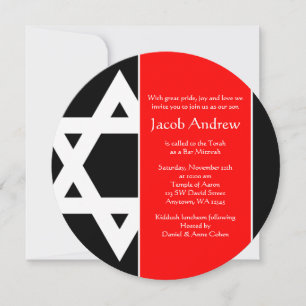 Bold Red Black Star of David Round Bar Mitzvah Invitation