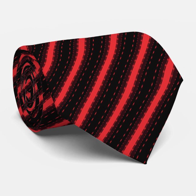 Bold Red & Black Stripe Pattern Tie (Rolled)