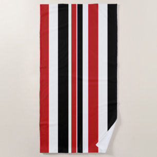 Bold Red Black Stripes Beach Towel