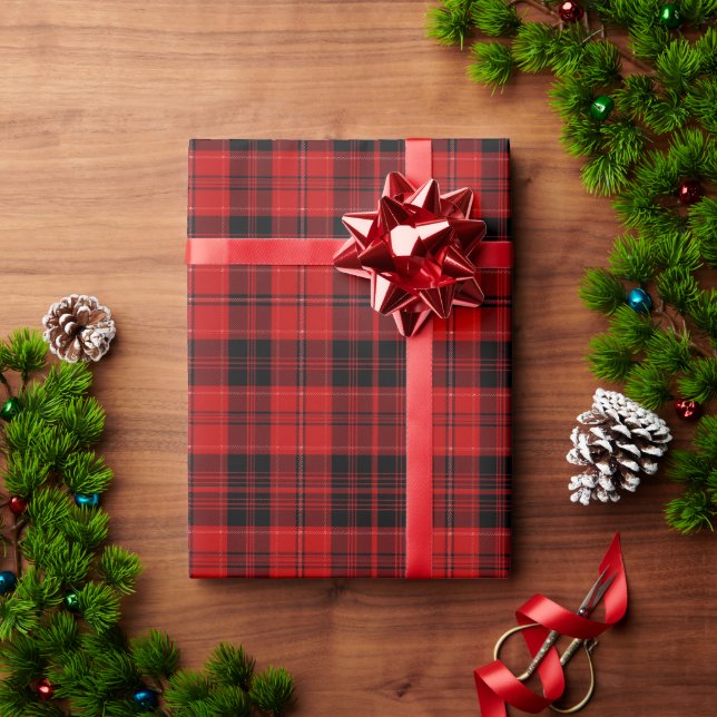 Bold Red & Black Tartan Plaid Seamless Pattern Wrapping Paper (Holiday Gift)