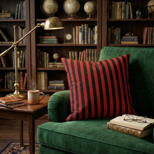 Bold Red & Black Vertical Striped Cushion